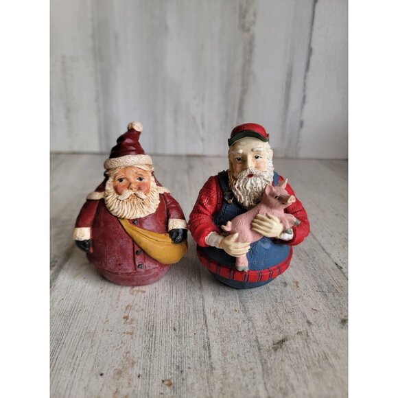 Fat Santa jolly farmer pig figure set Xmas decor home - Picture 1 of 7